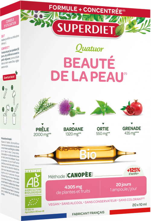 Quatuor Bardane Ortie Pissenlit Carotte bio 20 ampoules Super Diet - Herboristerie de Paris