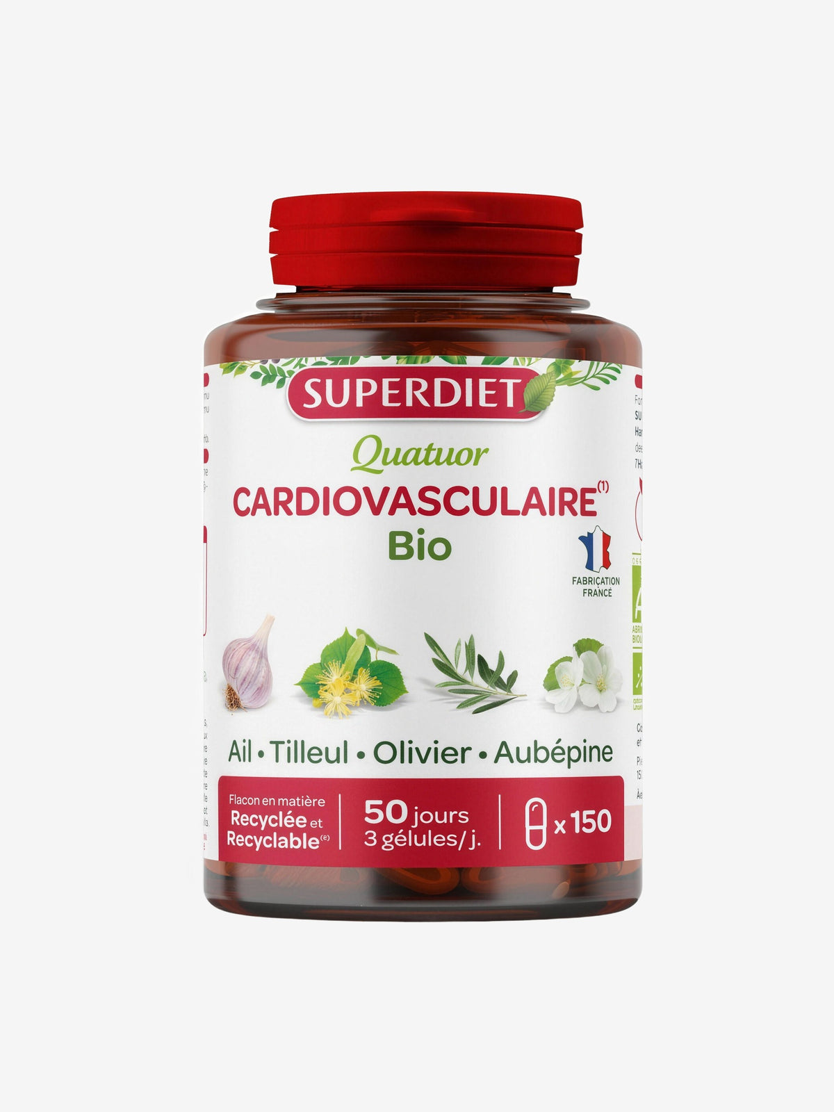 Quatuor cardiovasculaire Bio Ail Tilleul Olivier Aubépine 150 gélules Super Diet - Herboristerie de Paris
