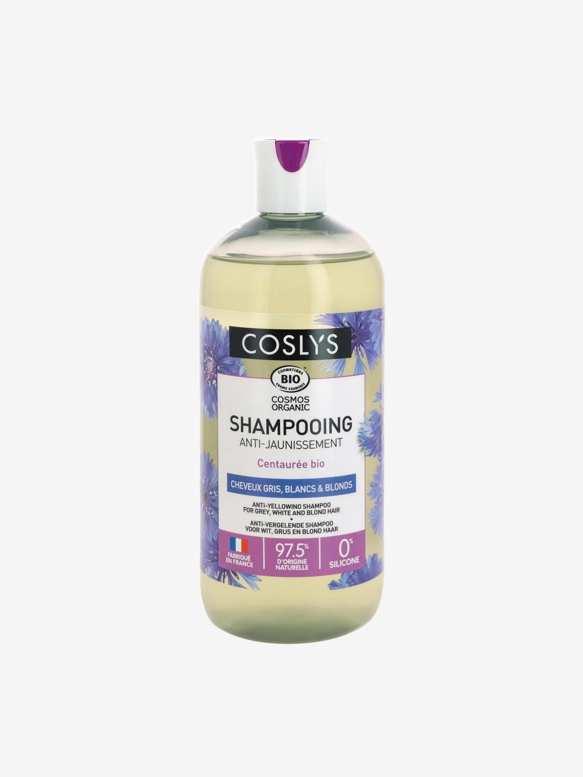 Shampooing anti jaunissement cheveux gris blancs et blonds Coslys - Herboristerie de Paris