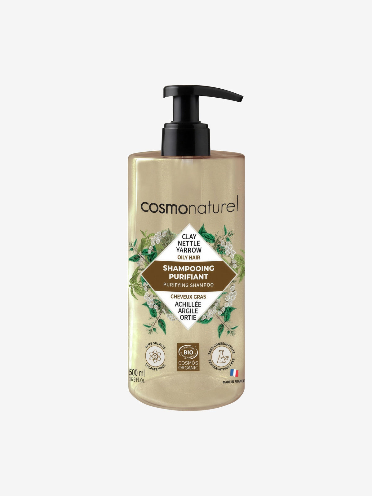 Shampooing purifiant cheveux gras Argile ortie 500ml Cosmo Naturel - Herboristerie de Paris