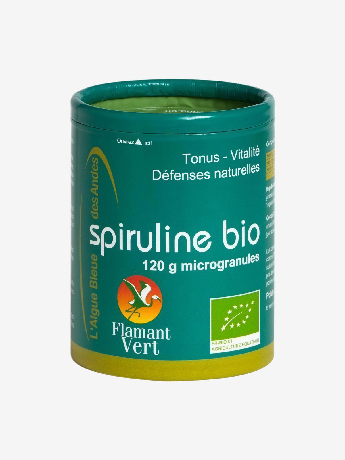 Spiruline bio Microgranules 120 gr Flamant Vert - Herboristerie de Paris