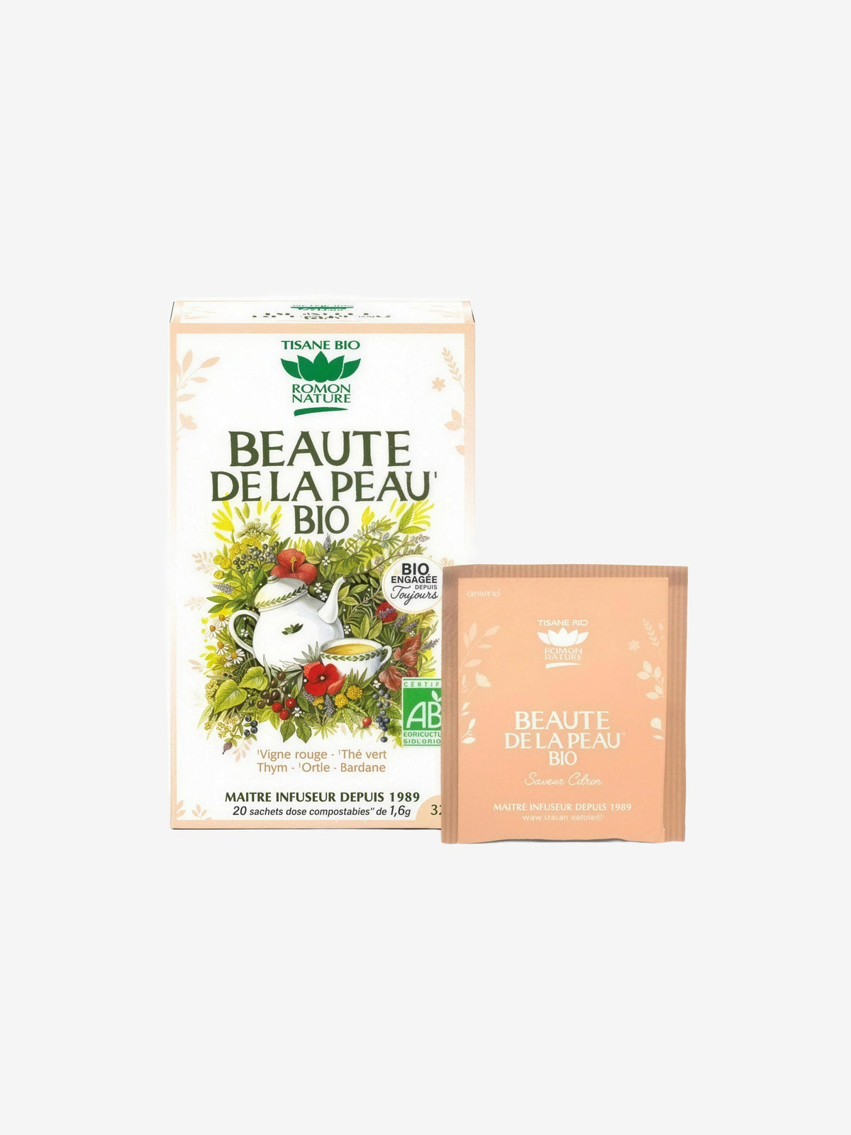 Tisane Beauté de la Peau bio 20 sachets 32g Romon Nature - Herboristerie de Paris