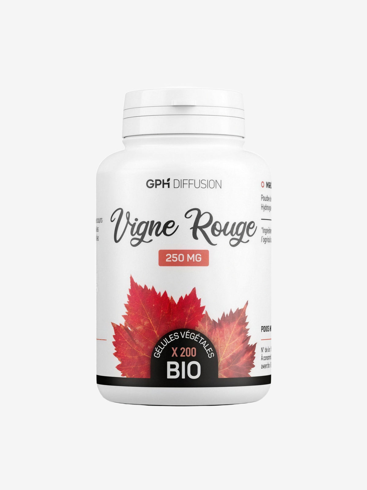 Vigne Rouge Bio 250 mg 200 gélules végétales GPH Diffusion - Herboristerie de Paris
