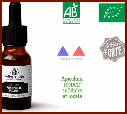 La propolis noire Ballot flurin est issue de l'apiculture douce et solidaire.